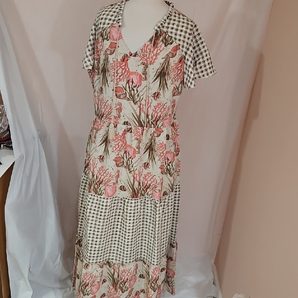 Boho Tiered Printed Crinkle Maxi Ss Dress Bridgehampton By Isaac Mizrahi NWOT